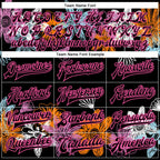Custom Black Pink Flowers 3D Pattern Design Bomber Full-Snap Varsity Letterman Jacket photo 5