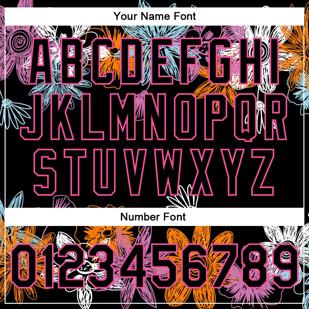 Custom Black Pink Flowers 3D Pattern Design Bomber Full-Snap Varsity Letterman Jacket photo 6