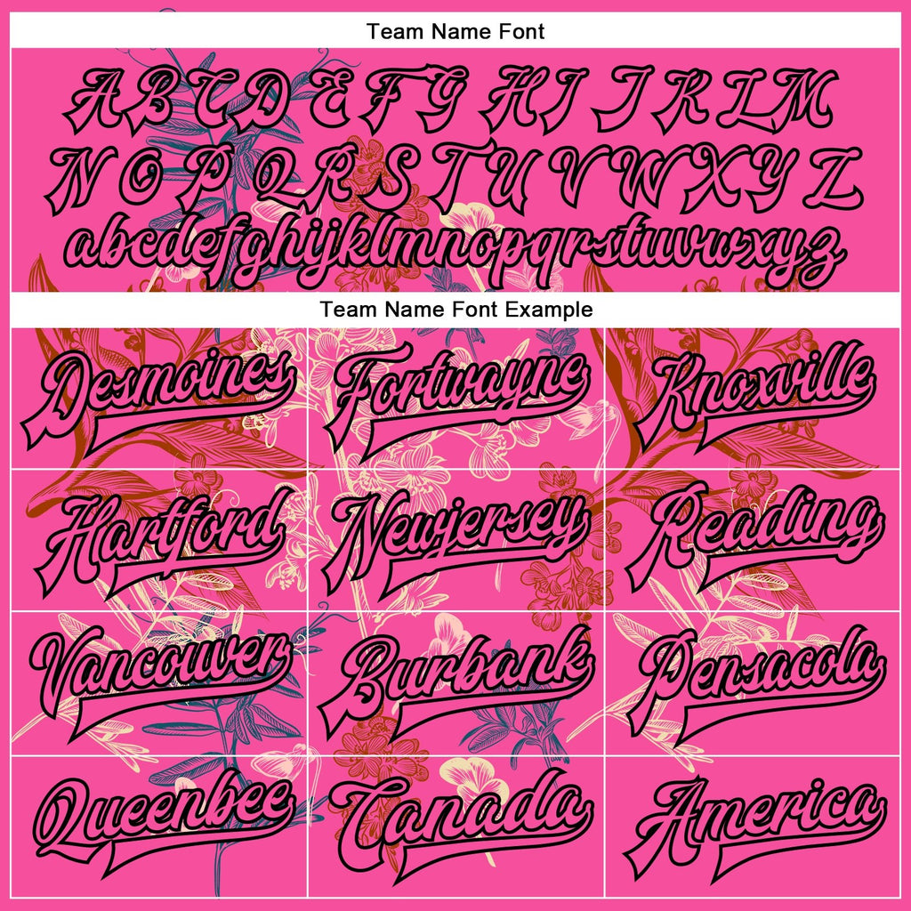 Custom Pink Black Flowers 3D Pattern Design Bomber Full-Snap Varsity Letterman Jacket photo 5