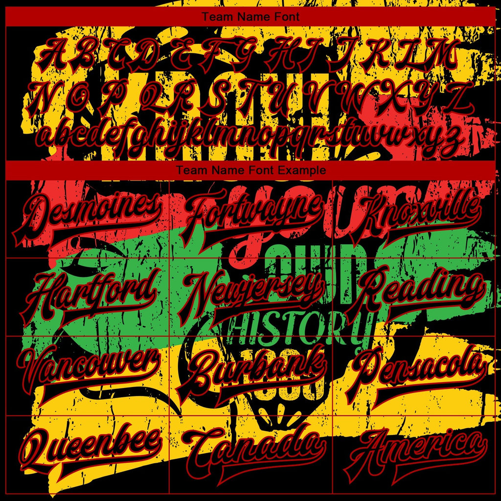 Custom Black Red Gold-Kelly Green Black History Month 3D Pattern Design Bomber Full-Snap Varsity Letterman Jacket photo 5