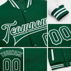 Custom Kelly Green White Bomber Full-Snap Varsity Letterman Two Tone Jacket detail