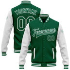 Custom Kelly Green White Bomber Full-Snap Varsity Letterman Two Tone Jacket photo 1