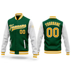 Custom Kelly Green Gold-White Bomber Full-Snap Varsity Letterman Two Tone Jacket