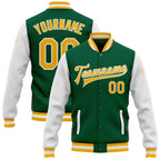 Custom Kelly Green Gold-White Bomber Full-Snap Varsity Letterman Two Tone Jacket photo 1