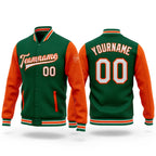 Custom Kelly Green White-Orange Bomber Full-Snap Varsity Letterman Two Tone Jacket