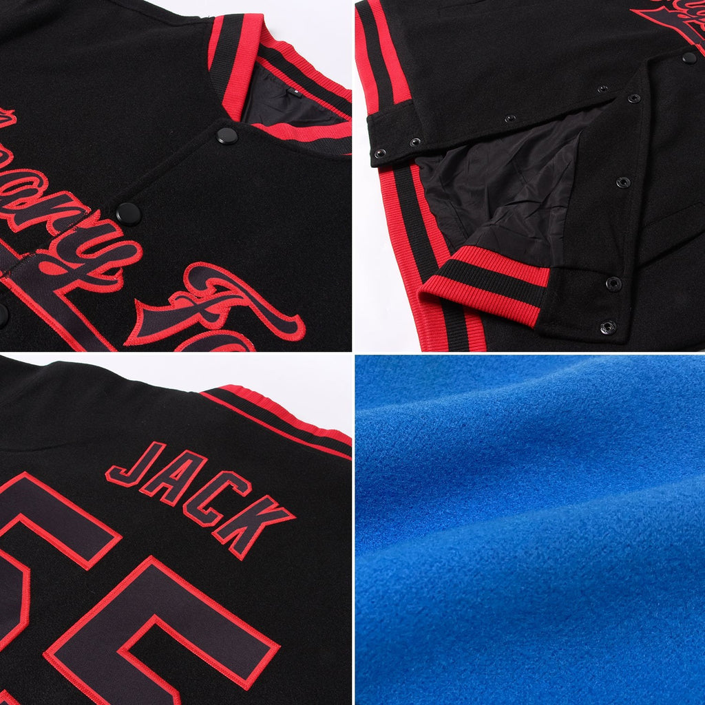 Custom Powder Blue Gold-White Bomber Full-Snap Varsity Letterman Two Tone Jacket photo 4