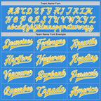 Custom Powder Blue Gold-White Bomber Full-Snap Varsity Letterman Two Tone Jacket photo 5