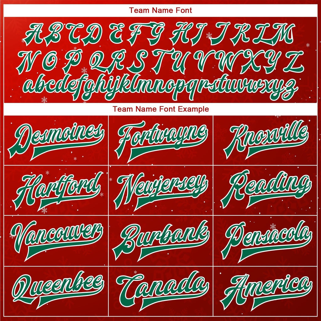 Custom Red Kelly Green-White Christmas 3D Bomber Full-Snap Varsity Letterman Jacket photo 5