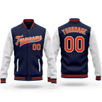 Custom Navy Orange-White Bomber Full-Snap Varsity Letterman Two Tone Jacket