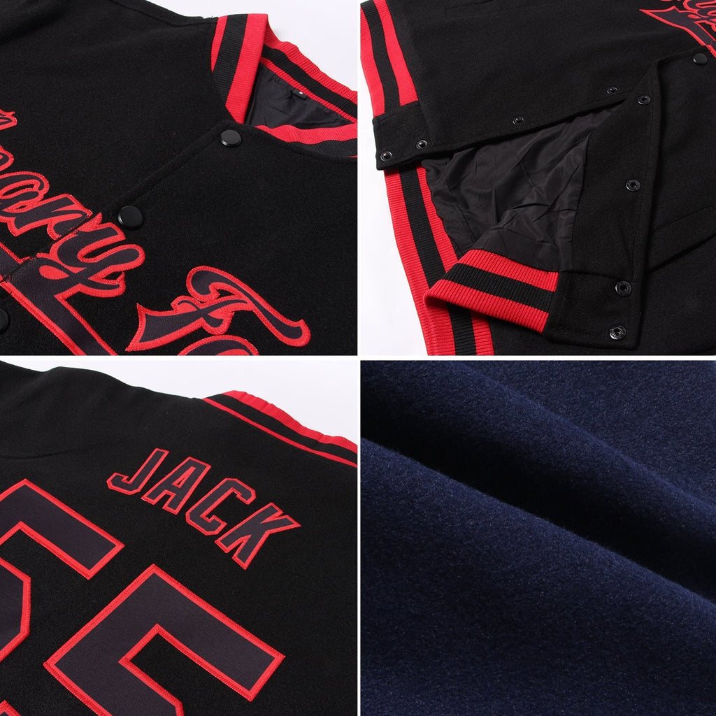 Custom Navy Orange-White Bomber Full-Snap Varsity Letterman Two Tone Jacket photo 4