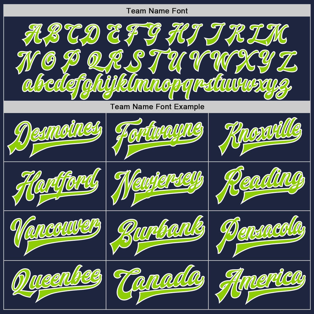 Custom Navy Neon Green-White Bomber Full-Snap Varsity Letterman Two Tone Jacket photo 5