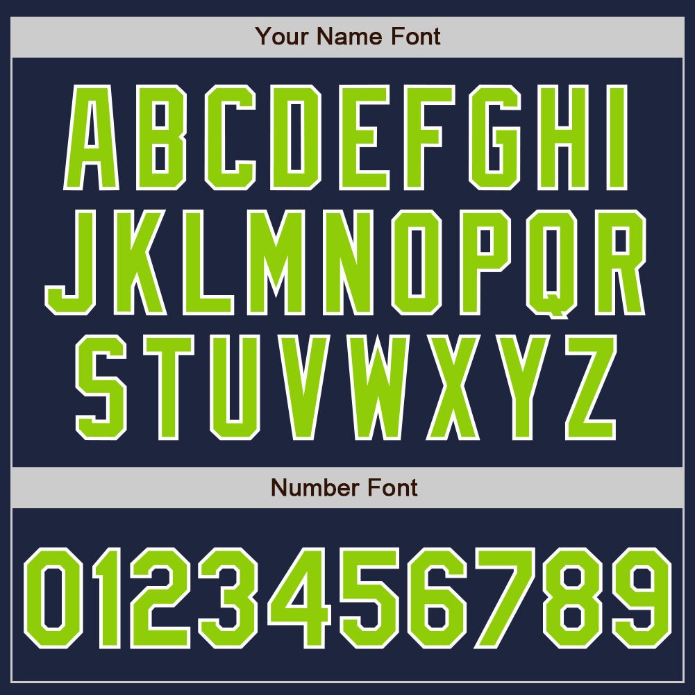 Custom Navy Neon Green-White Bomber Full-Snap Varsity Letterman Two Tone Jacket photo 6
