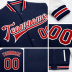 Custom Navy Red-White Bomber Full-Snap Varsity Letterman Two Tone Jacket detail