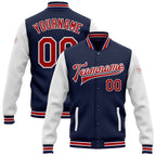 Custom Navy Red-White Bomber Full-Snap Varsity Letterman Two Tone Jacket photo 1