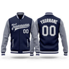 Custom Navy White-Gray Bomber Full-Snap Varsity Letterman Two Tone Jacket