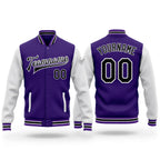 Custom Purple Black-White Bomber Full-Snap Varsity Letterman Two Tone Jacket
