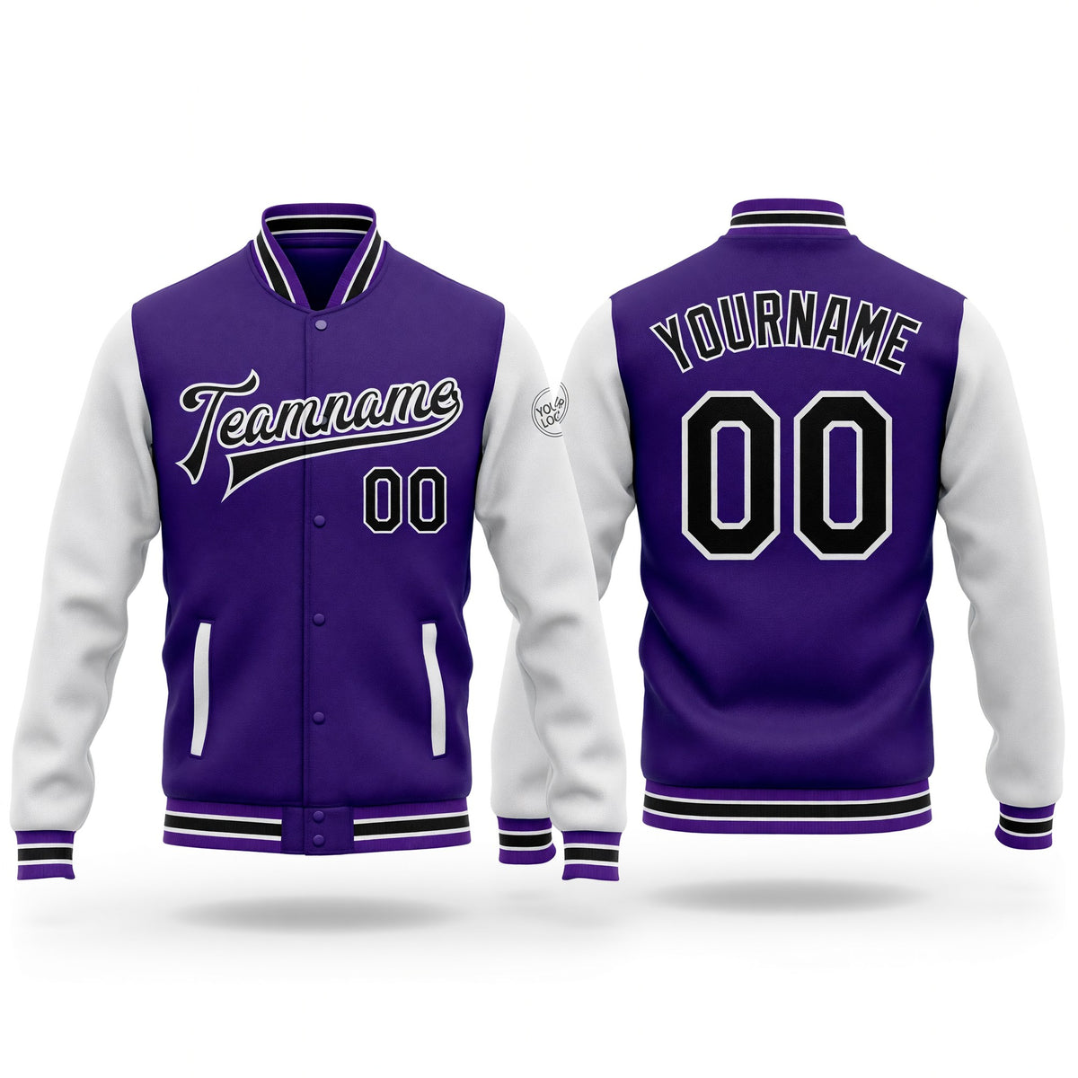 Custom Purple Black-White Bomber Full-Snap Varsity Letterman Two Tone Jacket