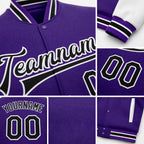 Custom Purple Black-White Bomber Full-Snap Varsity Letterman Two Tone Jacket detail