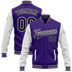 Custom Purple Black-White Bomber Full-Snap Varsity Letterman Two Tone Jacket photo 1