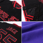 Custom Purple Black-White Bomber Full-Snap Varsity Letterman Two Tone Jacket photo 4