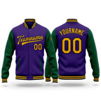Custom Purple Gold-Kelly Green Bomber Full-Snap Varsity Letterman Two Tone Jacket