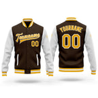 Custom Brown Gold-White Bomber Full-Snap Varsity Letterman Two Tone Jacket