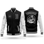 Custom Black White Bomber Full-Snap Varsity Letterman Two Tone Jacket