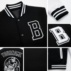 Custom Black White Bomber Full-Snap Varsity Letterman Two Tone Jacket detail