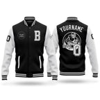Custom Black White Bomber Full-Snap Varsity Letterman Two Tone Jacket