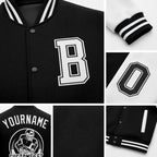 Custom Black White Bomber Full-Snap Varsity Letterman Two Tone Jacket detail