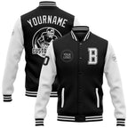 Custom Black White Bomber Full-Snap Varsity Letterman Two Tone Jacket photo 1