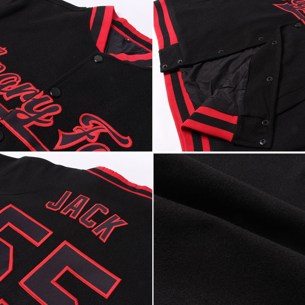Custom Black White Bomber Full-Snap Varsity Letterman Two Tone Jacket photo 4