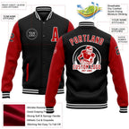 Custom Black Red-White Bomber Full-Snap Varsity Letterman Two Tone Jacket photo 5