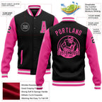 Custom Black Pink-White Bomber Full-Snap Varsity Letterman Two Tone Jacket photo 5