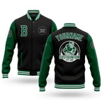 Custom Black Kelly Green-White Bomber Full-Snap Varsity Letterman Two Tone Jacket