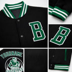 Custom Black Kelly Green-White Bomber Full-Snap Varsity Letterman Two Tone Jacket detail