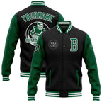 Custom Black Kelly Green-White Bomber Full-Snap Varsity Letterman Two Tone Jacket photo 1
