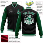 Custom Black Kelly Green-White Bomber Full-Snap Varsity Letterman Two Tone Jacket photo 5