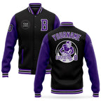Custom Black Purple-White Bomber Full-Snap Varsity Letterman Two Tone Jacket