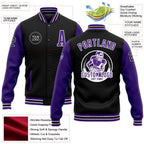 Custom Black Purple-White Bomber Full-Snap Varsity Letterman Two Tone Jacket photo 5