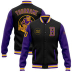 Custom Black Purple-Gold Bomber Full-Snap Varsity Letterman Two Tone Jacket photo 1