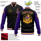 Custom Black Purple-Gold Bomber Full-Snap Varsity Letterman Two Tone Jacket photo 5