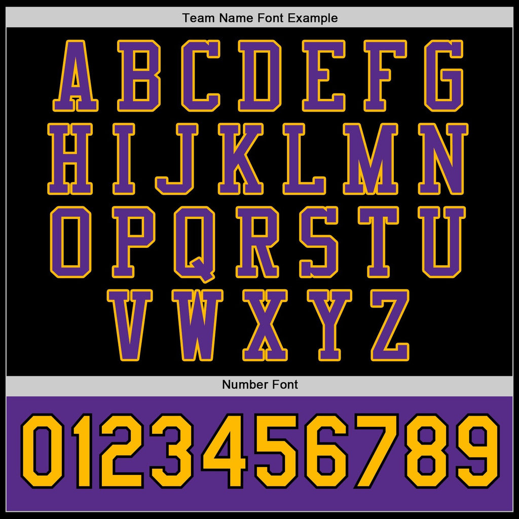 Custom Black Purple-Gold Bomber Full-Snap Varsity Letterman Two Tone Jacket photo 6