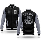Custom Black White-Gray Bomber Full-Snap Varsity Letterman Two Tone Jacket