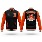 Custom Black Orange-White Bomber Full-Snap Varsity Letterman Two Tone Jacket