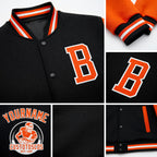 Custom Black Orange-White Bomber Full-Snap Varsity Letterman Two Tone Jacket detail