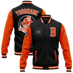 Custom Black Orange-White Bomber Full-Snap Varsity Letterman Two Tone Jacket photo 1