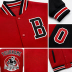 Custom Red Black-White Bomber Full-Snap Varsity Letterman Two Tone Jacket detail