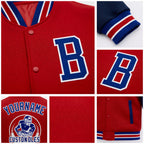 Custom Red Royal-White Bomber Full-Snap Varsity Letterman Two Tone Jacket detail
