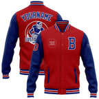 Custom Red Royal-White Bomber Full-Snap Varsity Letterman Two Tone Jacket photo 1
